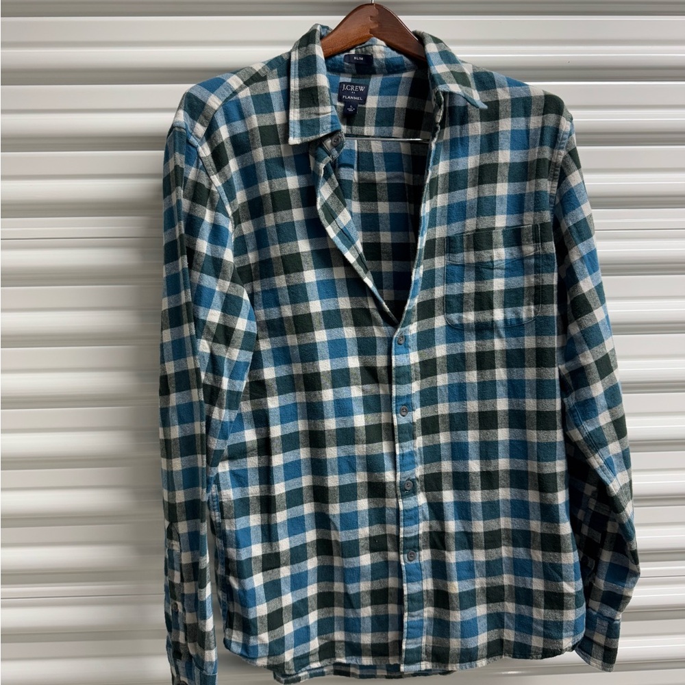 J .Crew Men’s Size L Blue White Flannel Long Sleeve Winter